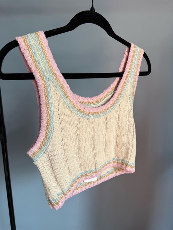 NWT l*space Ivy Cream Knit Crop Tank Top with Pastel Trim - Picture 5 of 11